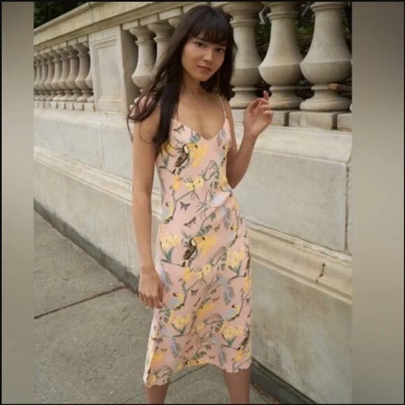 Reformation Midi Slip Dress Chianti Blush Pink Conga Tropical floral birds Small - Picture 8 of 13
